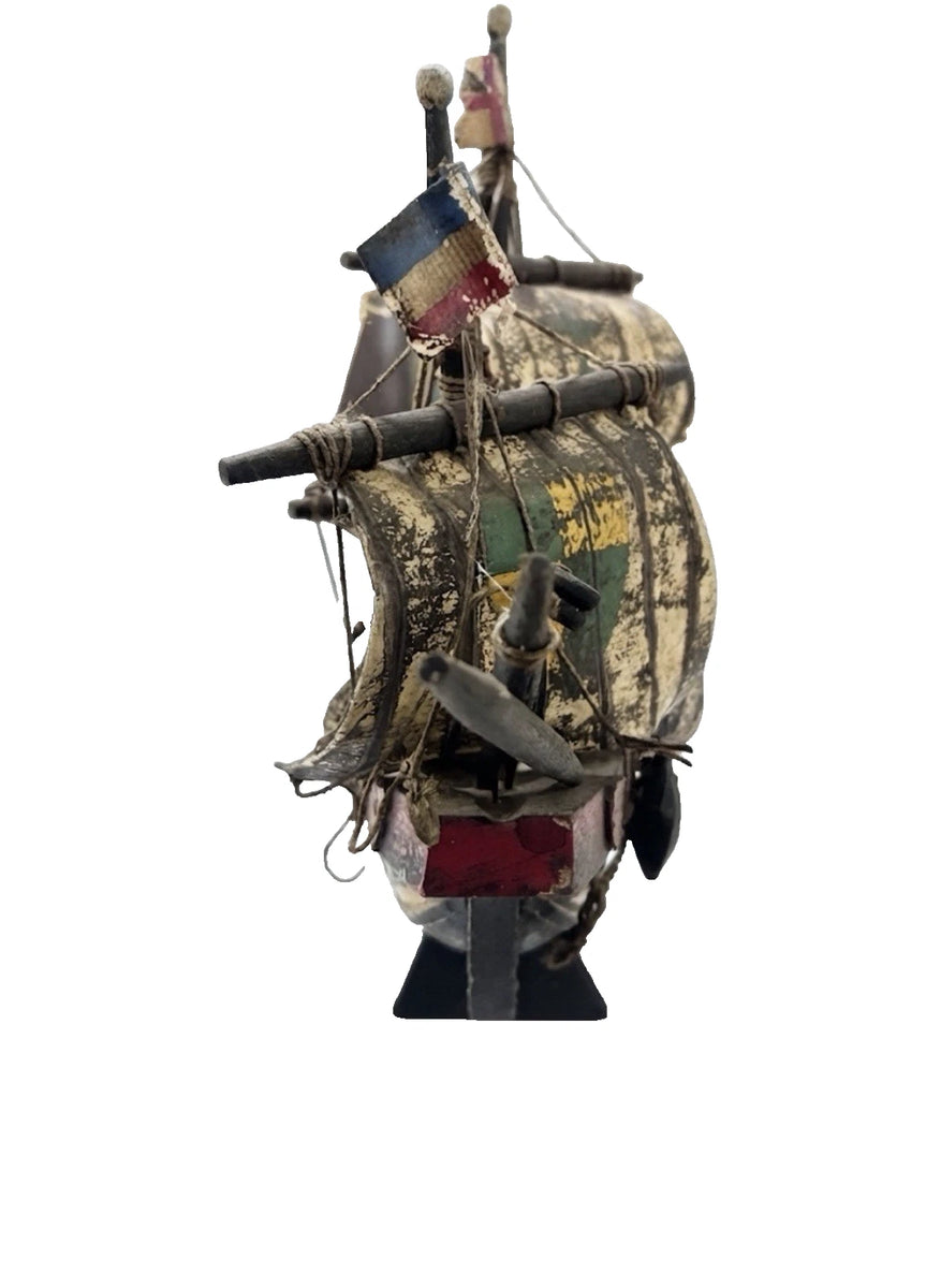 Vintage Distressed Wooden Galleon Ship Model