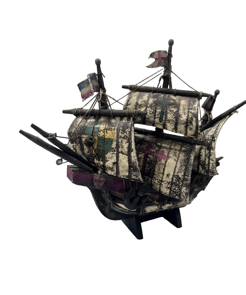 Vintage Distressed Wooden Galleon Ship Model