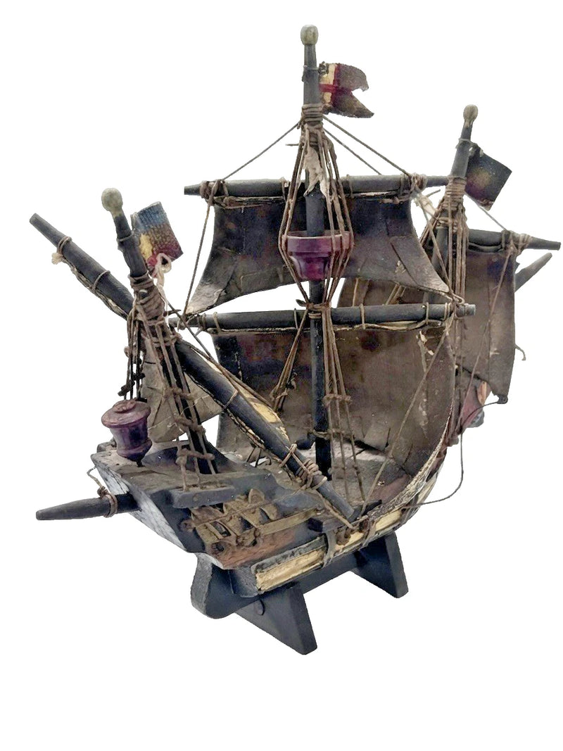 Vintage Distressed Wooden Galleon Ship Model