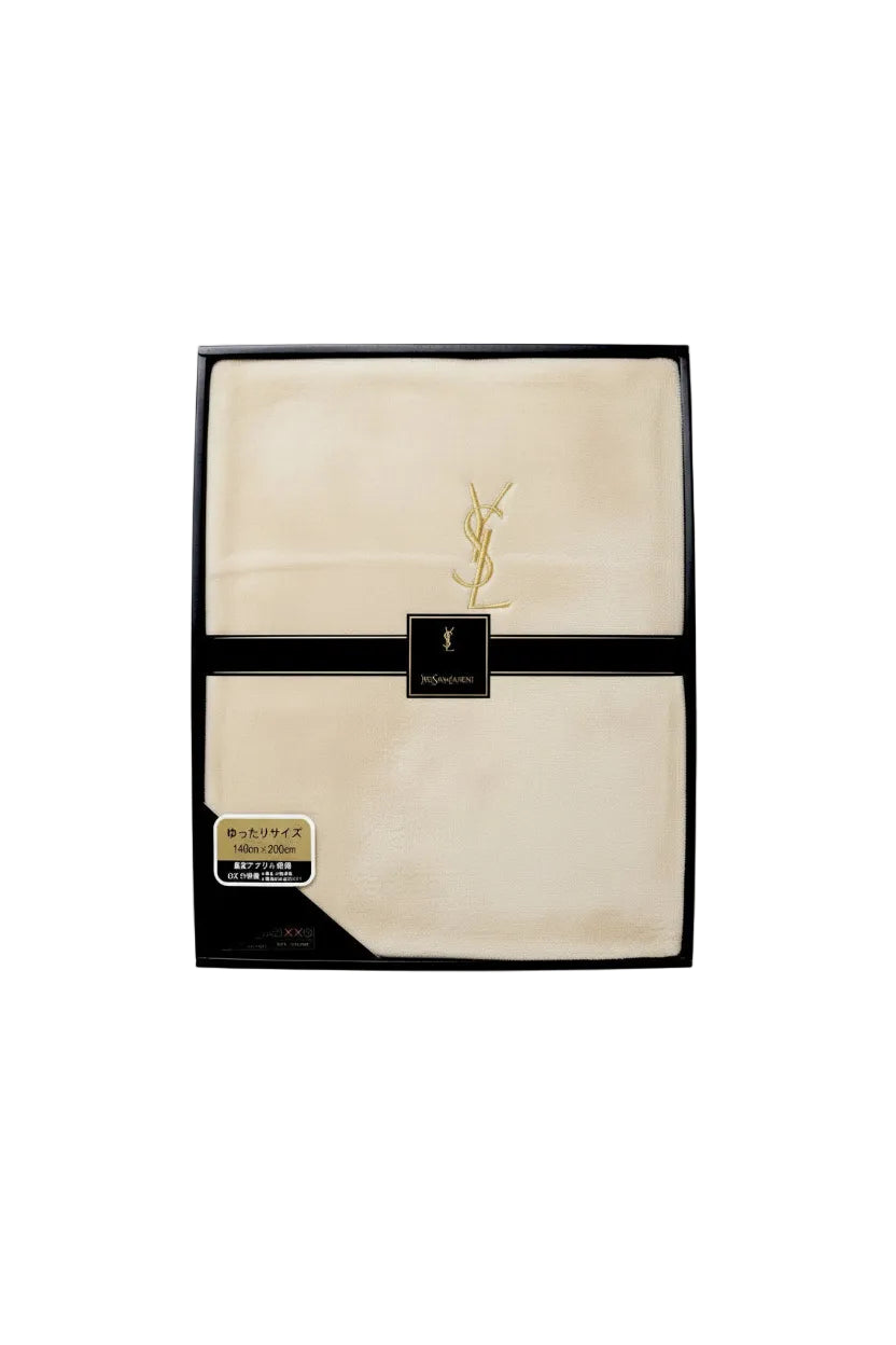Yves Saint Laurent YSL Plush Boar Sheet Blanket 140x250cm Beige Acrylic QX Japan|286969628462