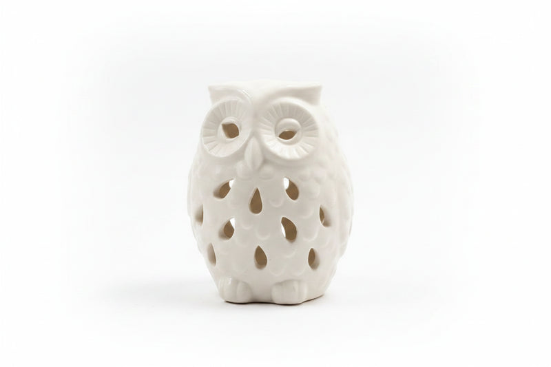 Vintage White Bisque Ceramic Owl Tea Light Holder - Pierced Porcelain Votive|287132157889