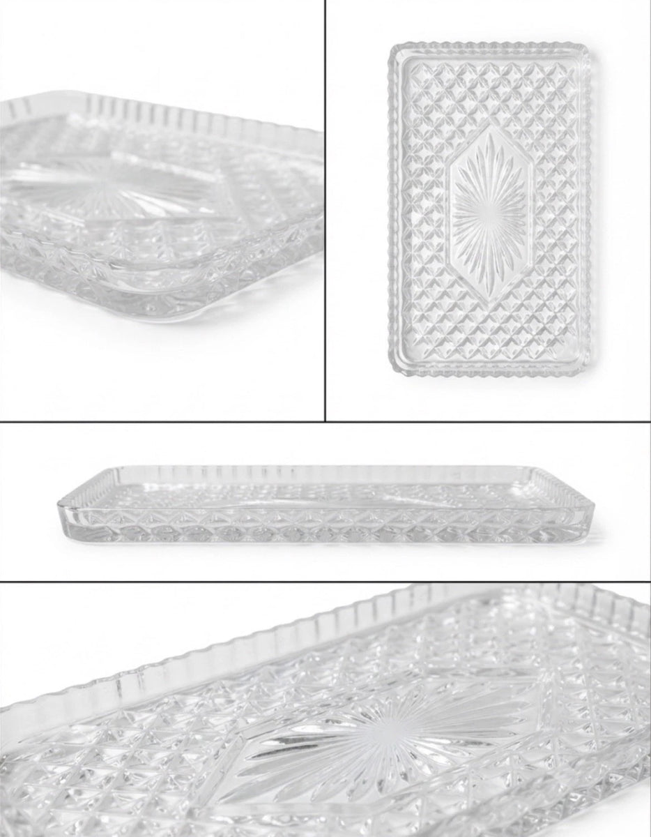 Vintage Pressed Clear Glass Vanity Tray Starburst