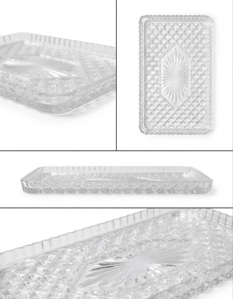 Vintage Pressed Clear Glass Vanity Tray Starburst