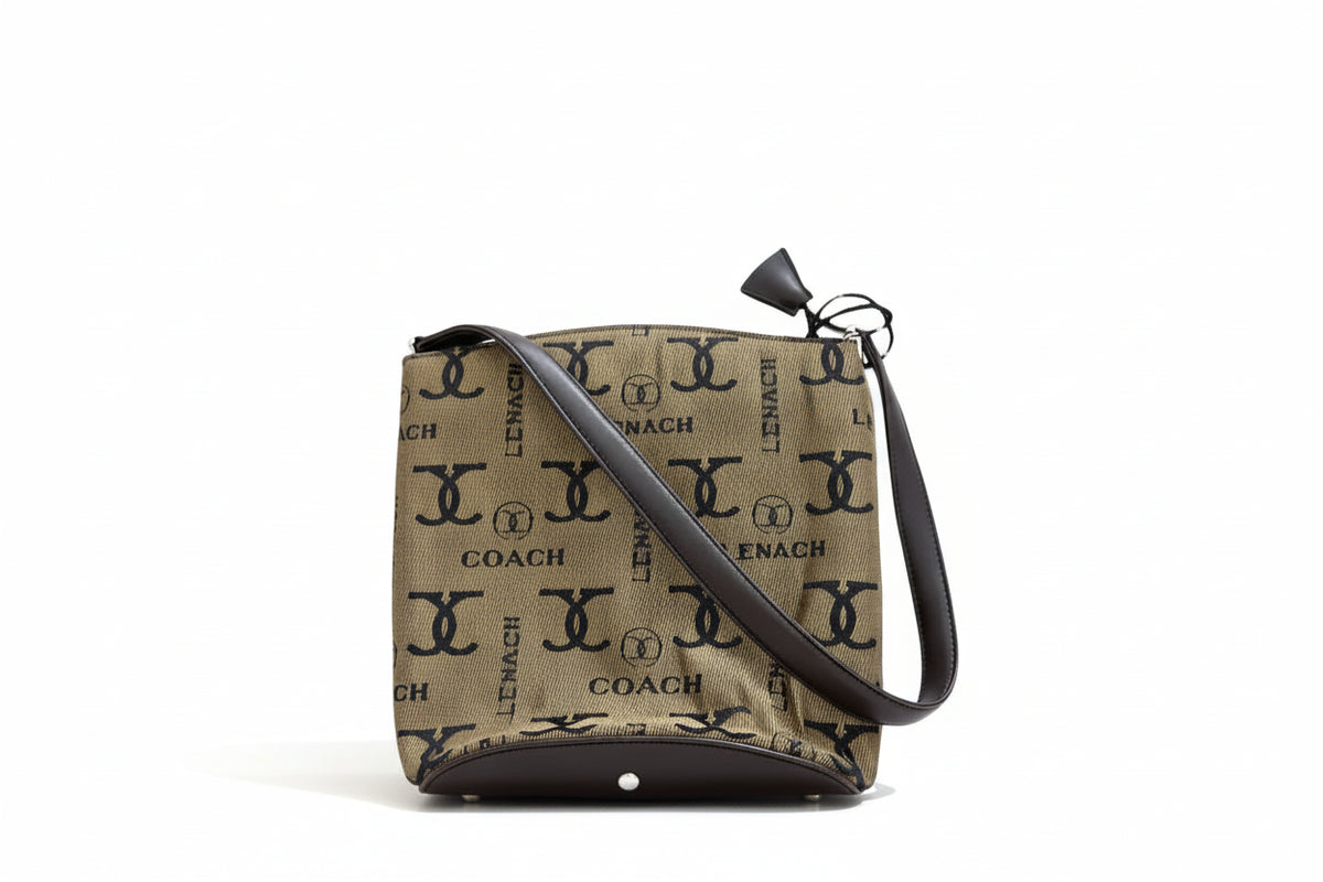 Vintage Lenach Monogram Canvas Shoulder Bag Crossbody Brown Khaki Small Purse|286845278007