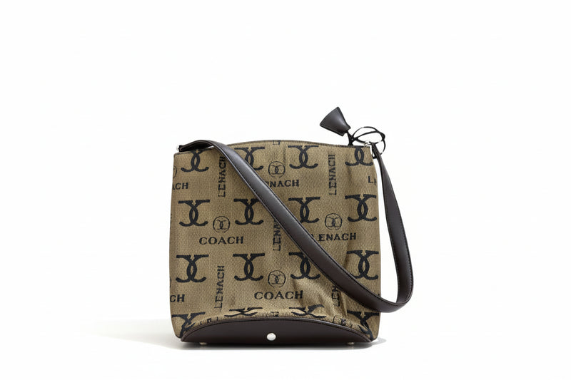 Vintage Lenach Monogram Canvas Shoulder Bag Crossbody Brown Khaki Small Purse|286845278007