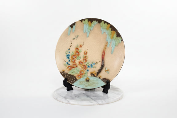 JAPANESE SATSUMA Plate Raised MORIAGE Enamel Flowers Insect Butterfly|286919478340