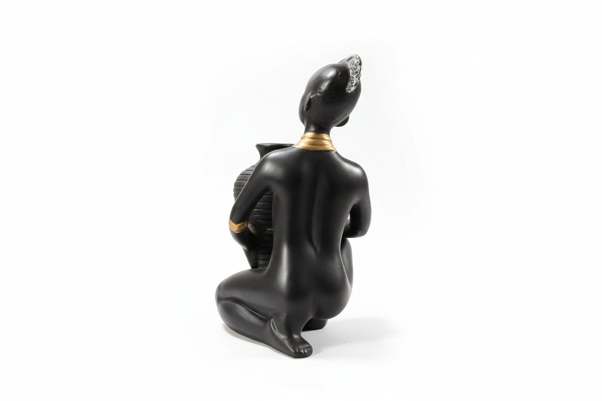 African Tribal Black Woman Statue Figurine Gold Accents Art