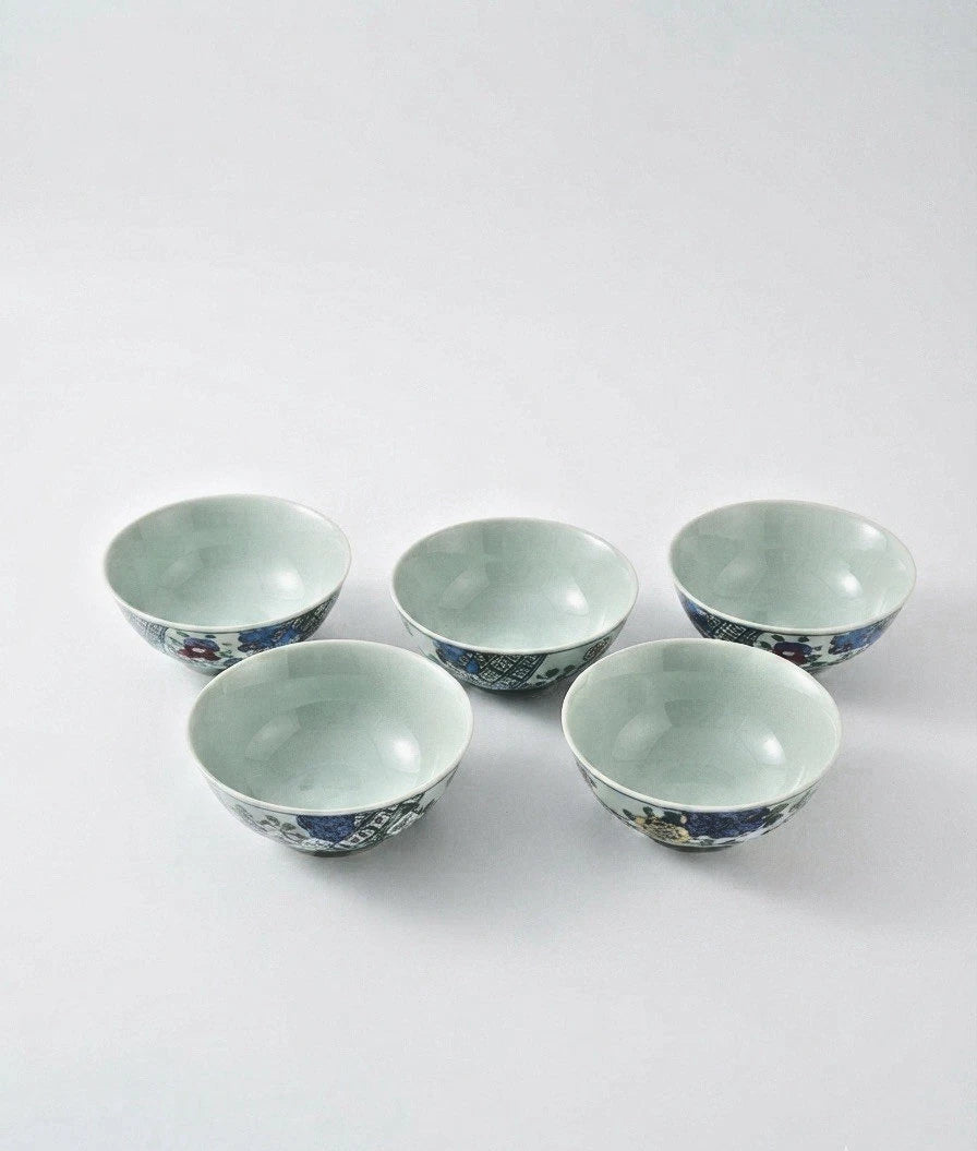 Set of 5 Vintage Japanese Arita Ware Rice Bowls Celadon