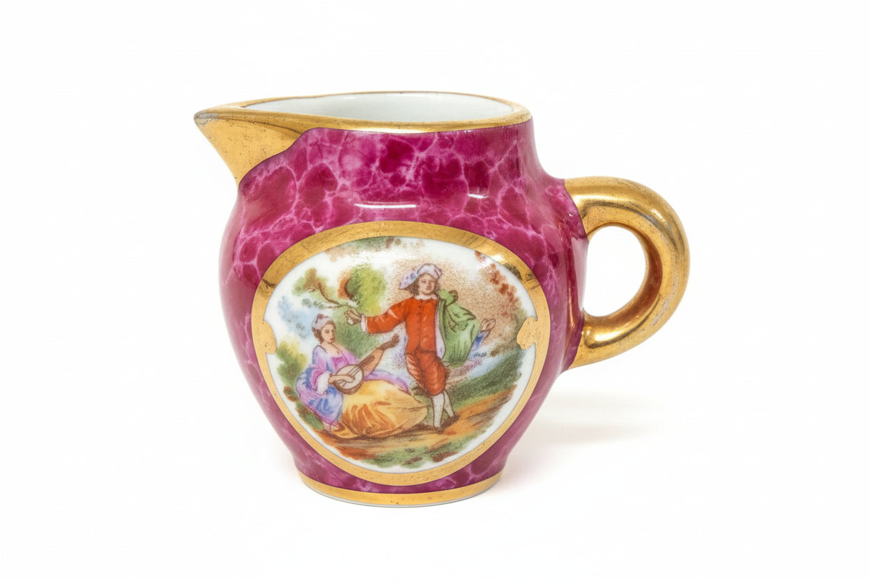 Miniature Limoges Porcelain Creamer  with Courting Couple Reserve|286907864123