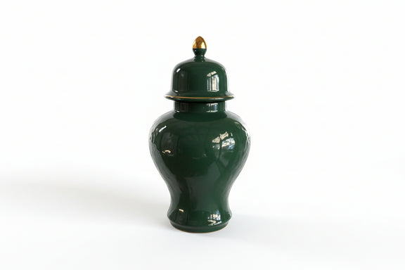 Emerald Green Temple Ginger Jar Gold Finial Home Decor Chinoiserie 10" Tall|286919024071