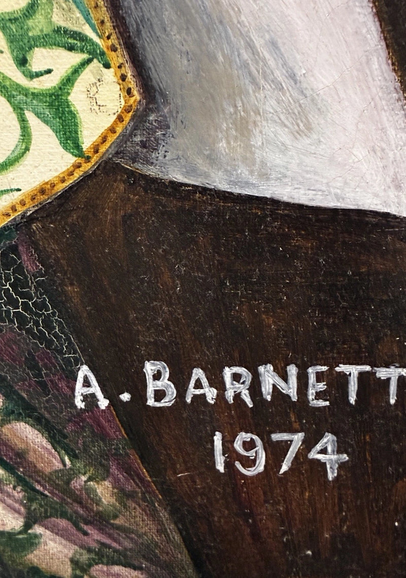 Vintage 1974 Oil Painting by A. Barnett - Portrait of Historical Figure