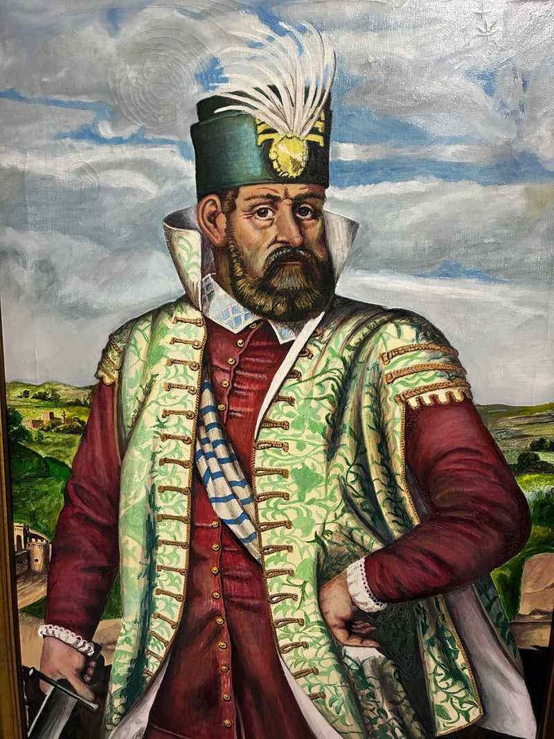 Vintage 1974 Oil Painting by A. Barnett - Portrait of Historical Figure
