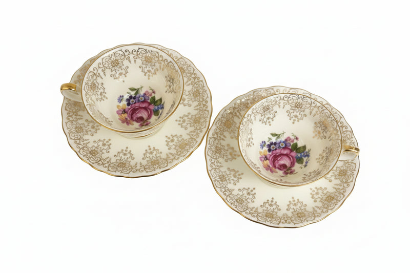 Vintage ALKA BAVARIA Teacup & Saucer Set - Gold Filigree & Rose|286920195992