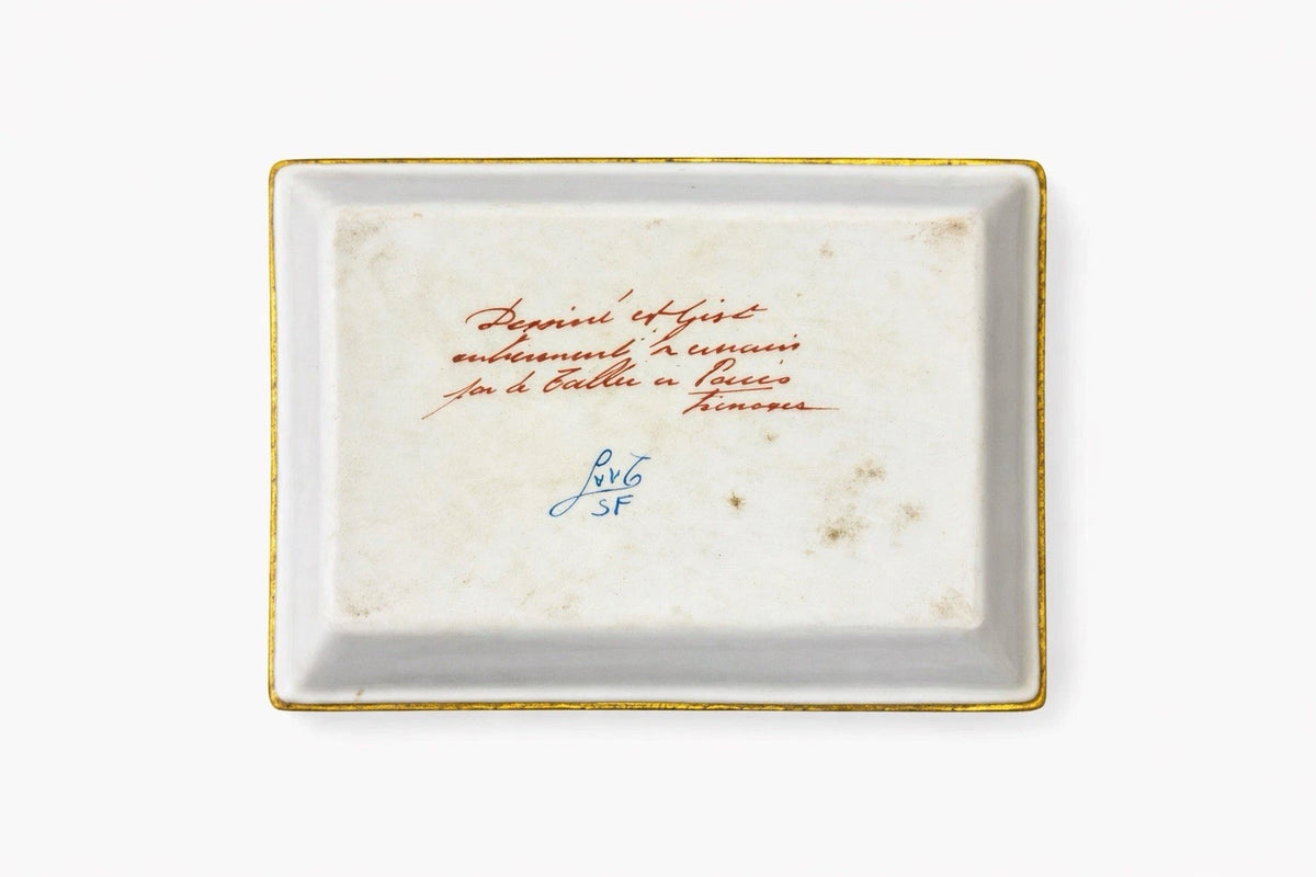 Authentic Le Tallec Paris Hand-Painted Porcelain Trinket Dish – Gilt Leaf Accent