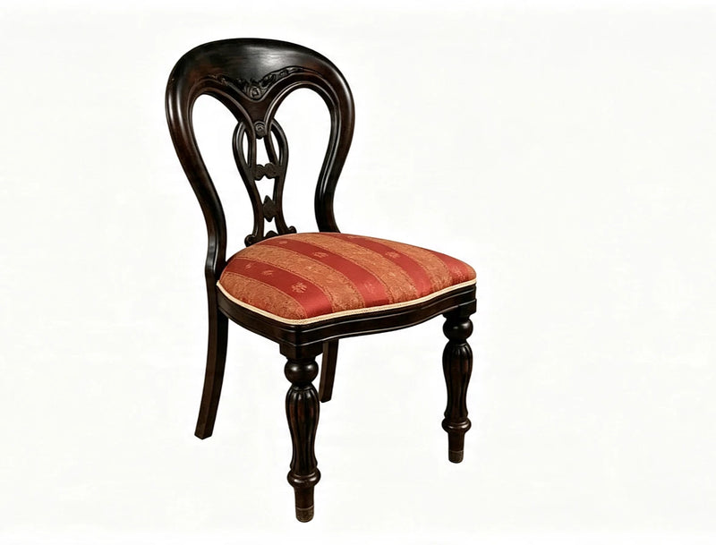 Pair Victorian Balloon Back Dining Chairs — Red Brocade