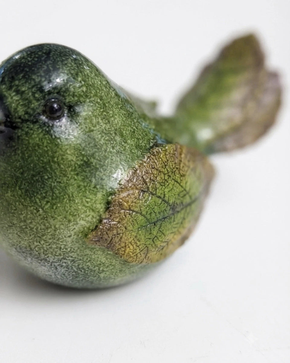 Green Ceramic Bird Figurine With Leaf Texture