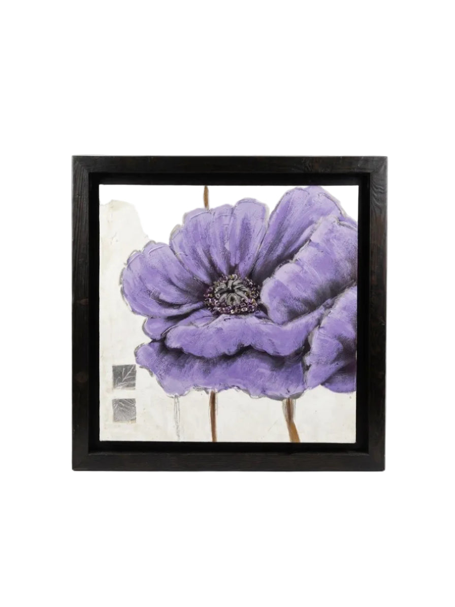 Original Mixed Media Textured Purple Floral Painting – Framed
