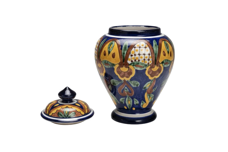 Vibrant Mexican Talavera Style Cobalt Blue Ceramic Ginger Jar Urn Hand Painted|286961166206