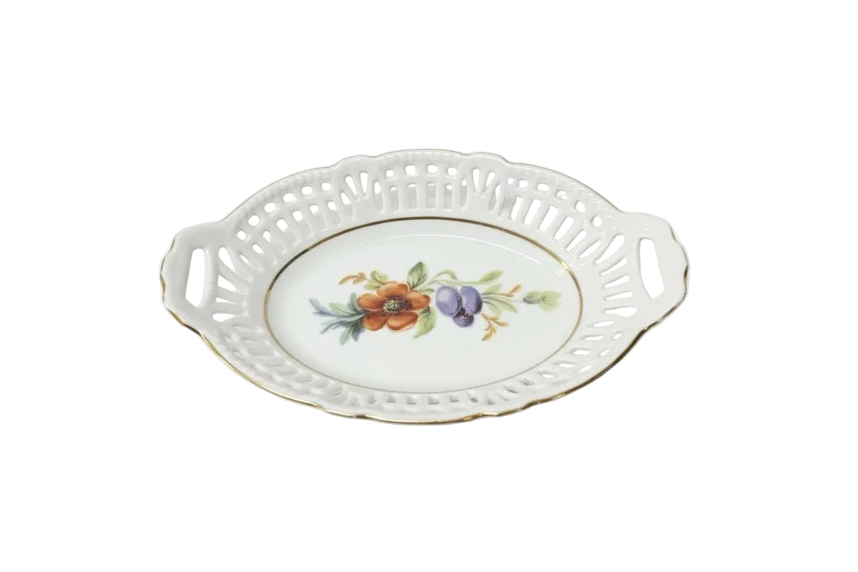 Antique Made In Germany Porcelain Trinket Dish - Hand Painted Floral Gold Trim|287099643245