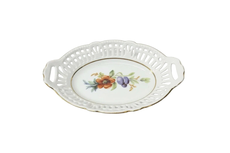 Antique Made In Germany Porcelain Trinket Dish - Hand Painted Floral Gold Trim|287099643245