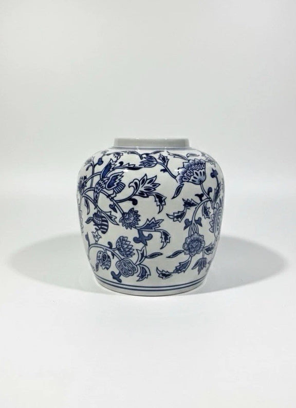 Blue & White Porcelain Ginger Jar - Floral Vine Pattern|287067048489