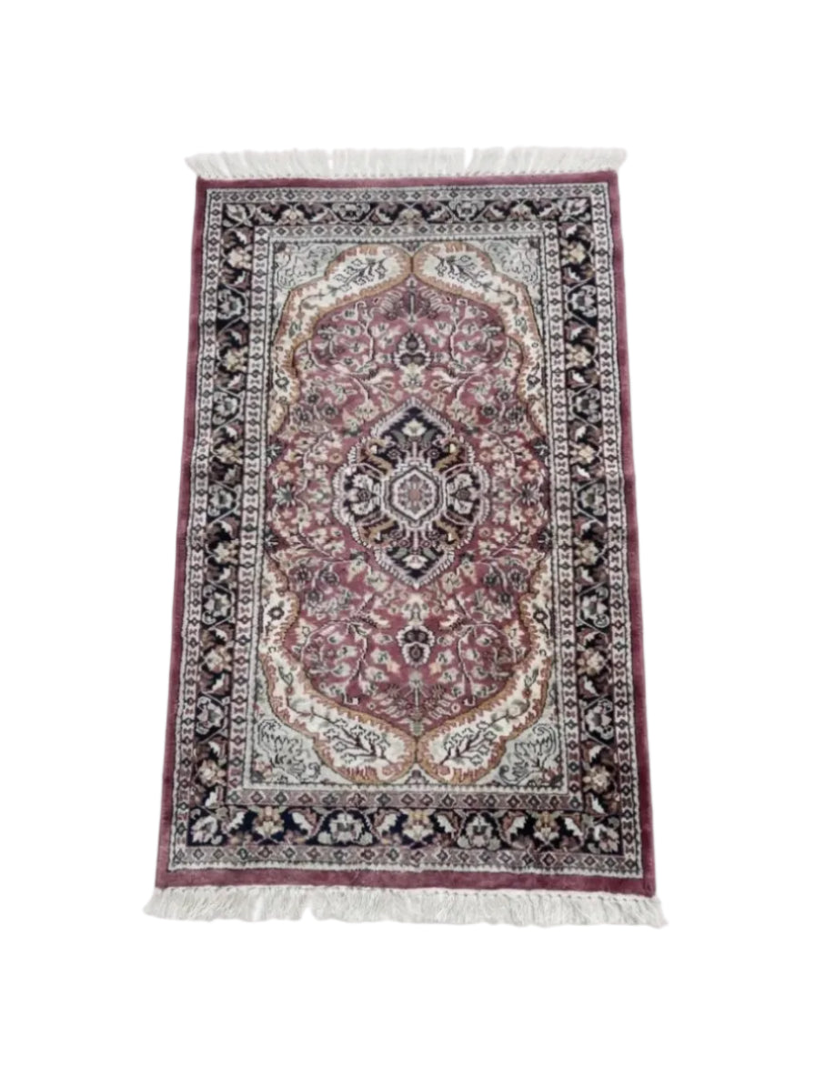 Vintage Belgium Wool Medallion Rug | Rose Pink & Cream Runner 154x91cm