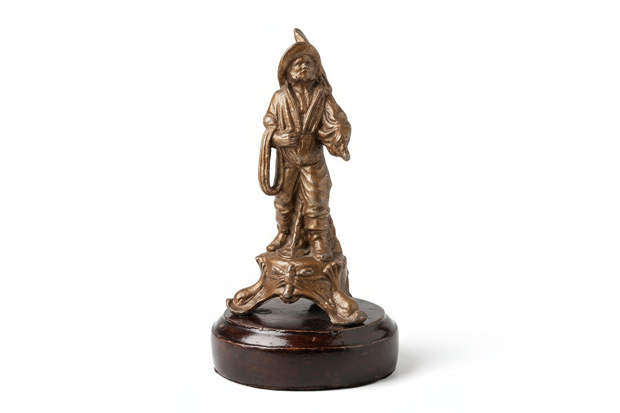Antique Spelter Figurine French Cavalier Musketeer Statue Bearer Wood Base|286933553369