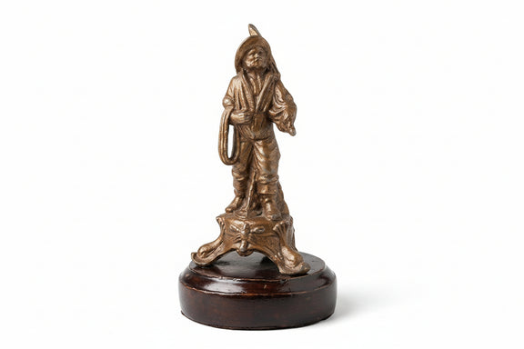 Antique Spelter Figurine French Cavalier Musketeer Statue Bearer Wood Base|286933553369