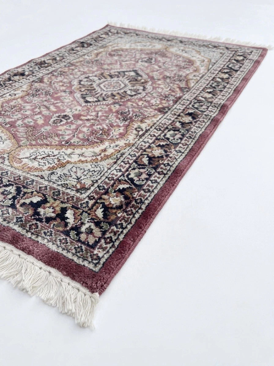 Vintage Belgium Wool Medallion Rug | Rose Pink & Cream Runner 154x91cm