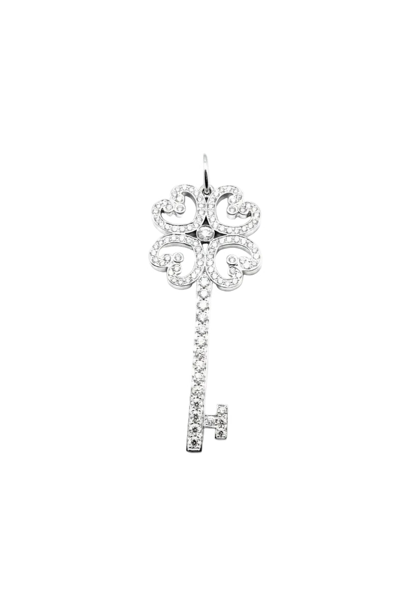 Tiffany & Co. Extra Large Enchant Quatra Heart Key Pendant in 18k White Gold with Pavé Diamonds