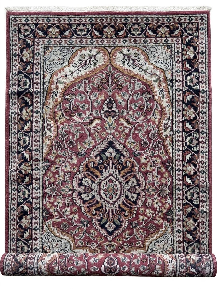 Vintage Belgium Wool Medallion Rug | Rose Pink & Cream Runner 154x91cm