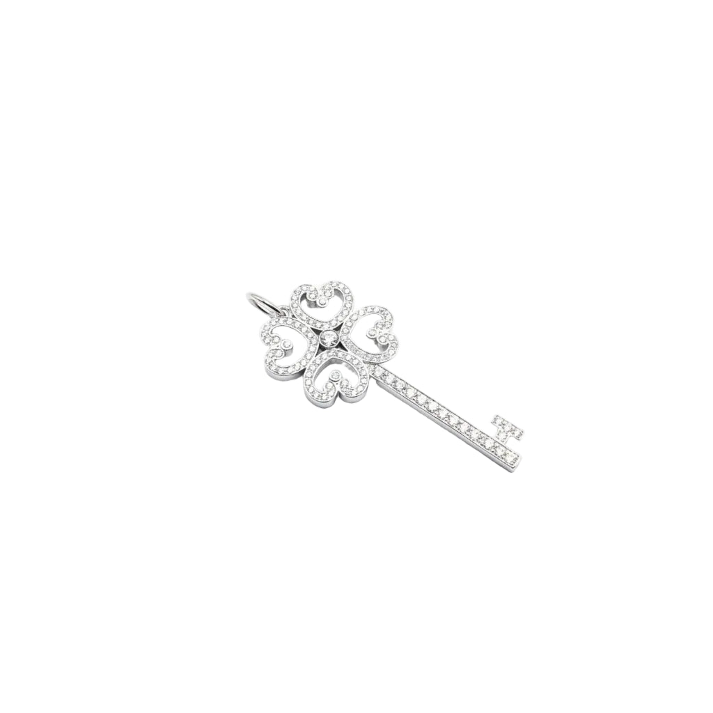 Tiffany & Co. Extra Large Enchant Quatra Heart Key Pendant in 18k White Gold with Pavé Diamonds
