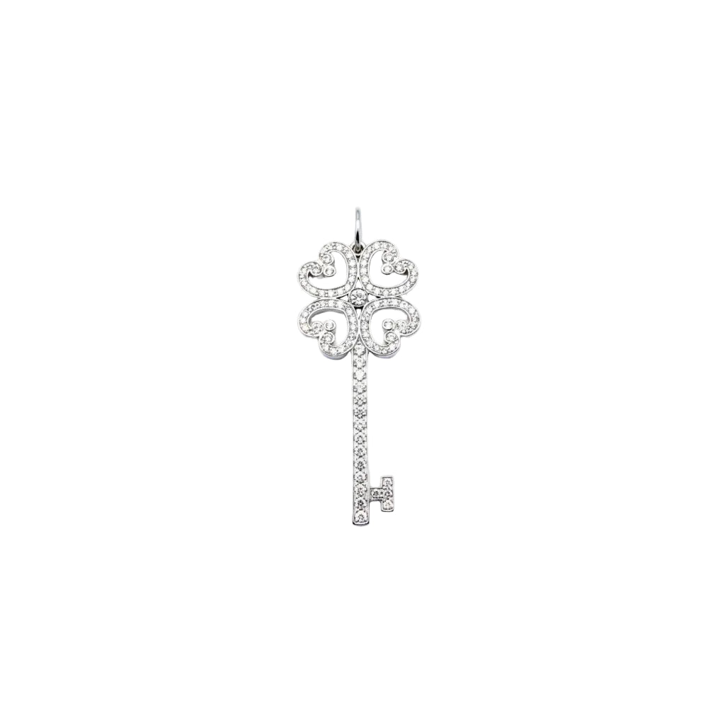 Tiffany & Co. Extra Large Enchant Quatra Heart Key Pendant in 18k White Gold with Pavé Diamonds