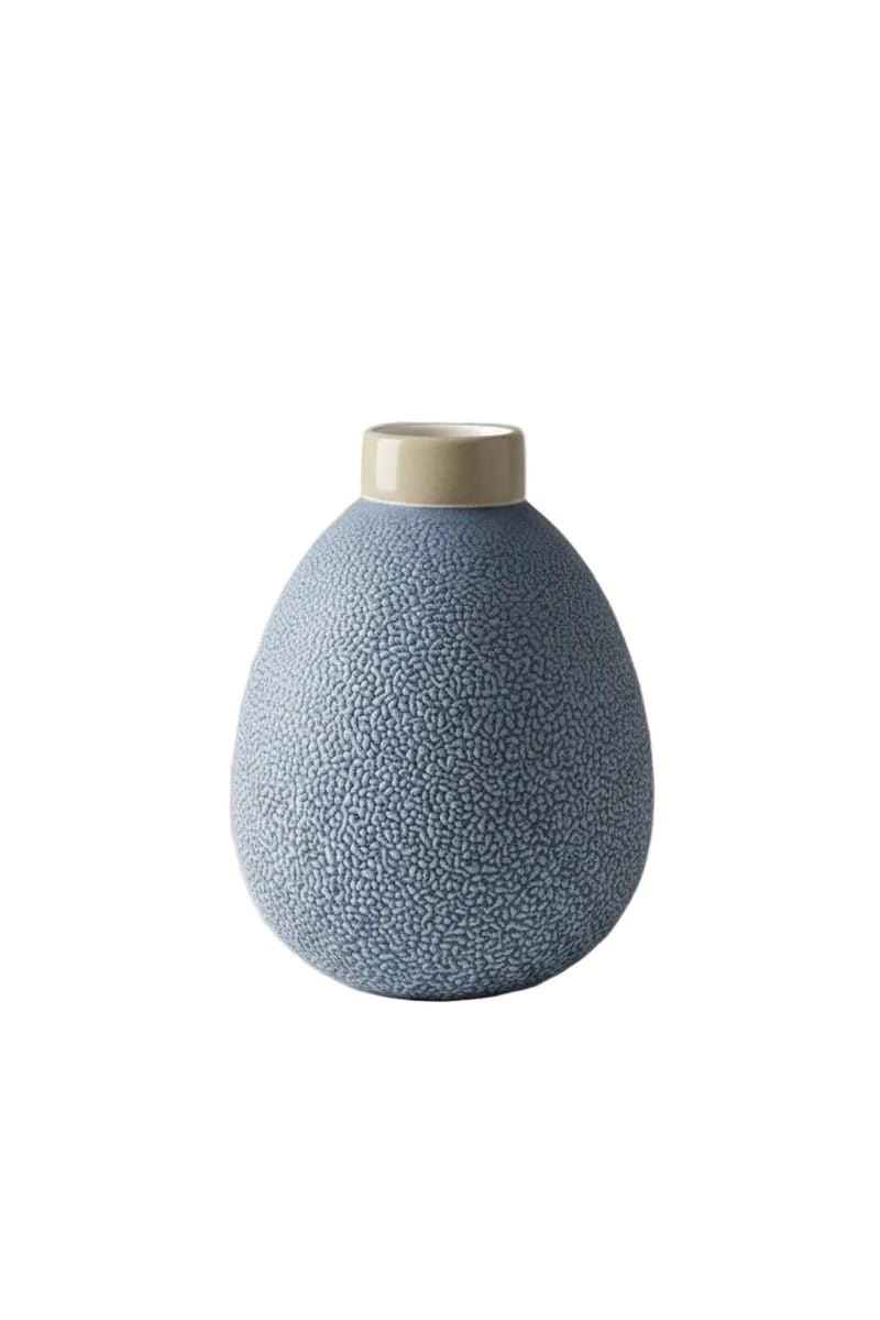 Amalfi Coastal Coral Textured Stoneware Vase - Blue / Cream - 18cm High|287136124287