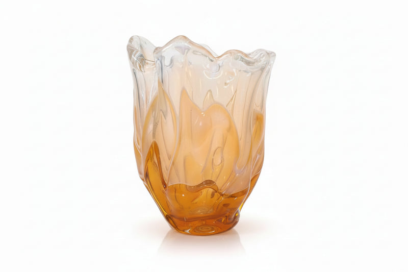 Heavy Murano Style Art Glass Vase Amber White Ruffle Handkerchief|286911224385