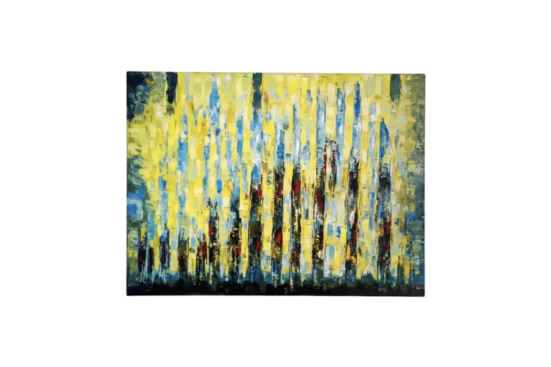 Large Abstract Expressionist Oil Painting | Yellow & Blue Cityscape OOAK