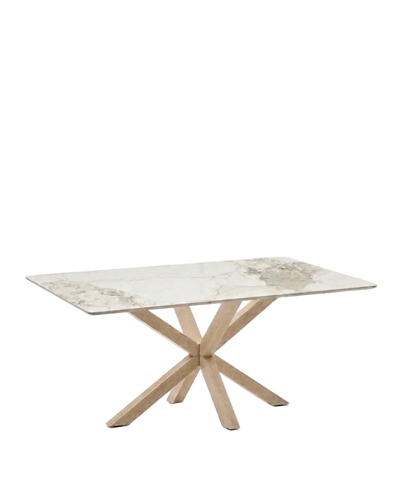 Luxury Marble Dining Table – Calacatta Top & Solid Oak Cross Base