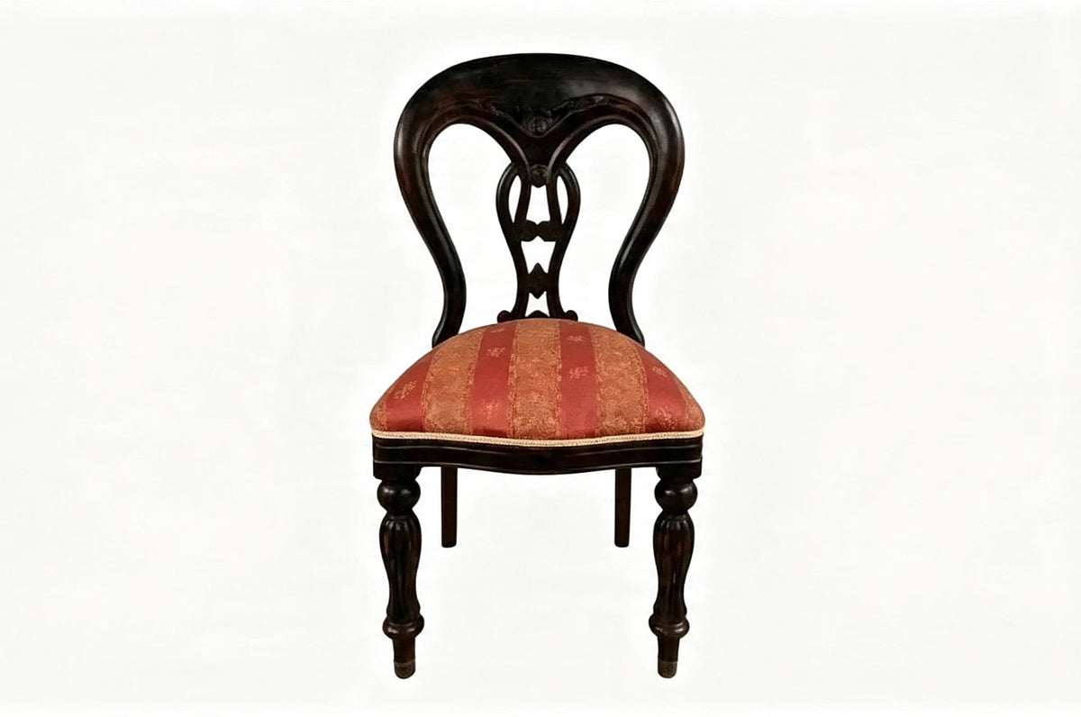 Pair Victorian Balloon Back Dining Chairs — Red Brocade