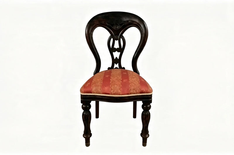 Pair Victorian Balloon Back Dining Chairs — Red Brocade