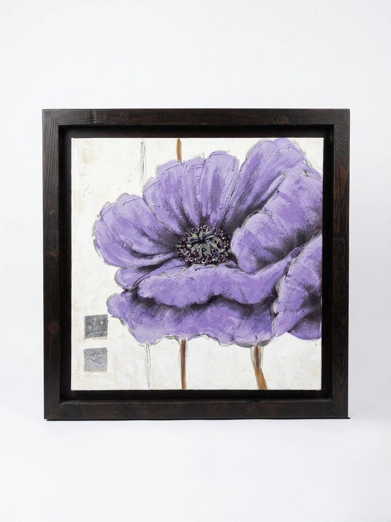 Original Mixed Media Textured Purple Floral Painting – Framed