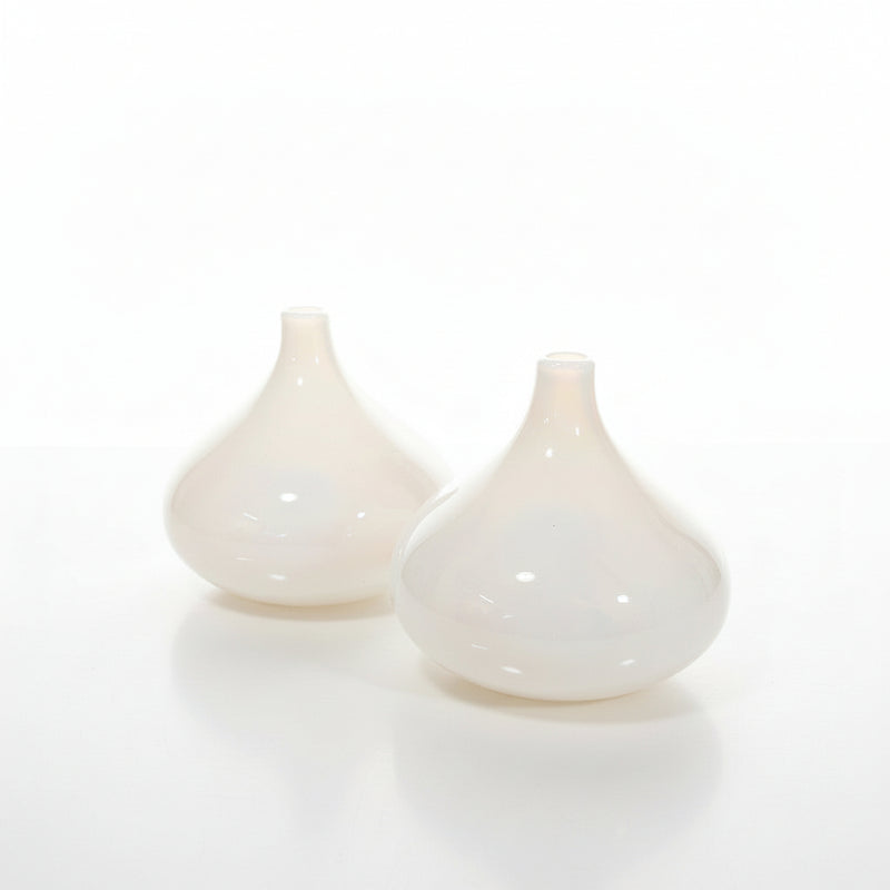 Stunning Modern White Bulbous Glass Vases - Pair (Opaline/Milk Glass Style)|286940703702