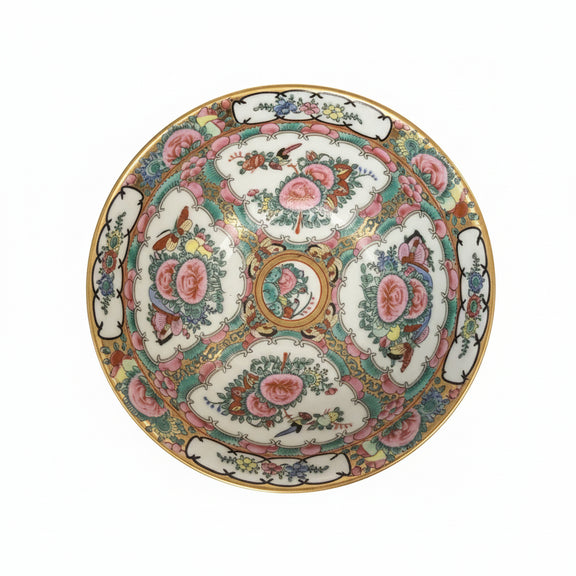 Chinese Export Rose Medallion Porcelain Rice Bowl Hand Painted Gilt Trim|286939877381