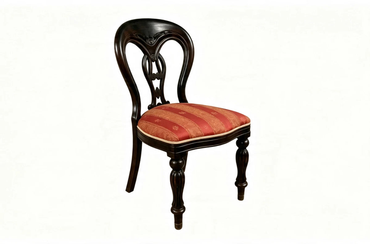 Pair Victorian Balloon Back Dining Chairs — Red Brocade