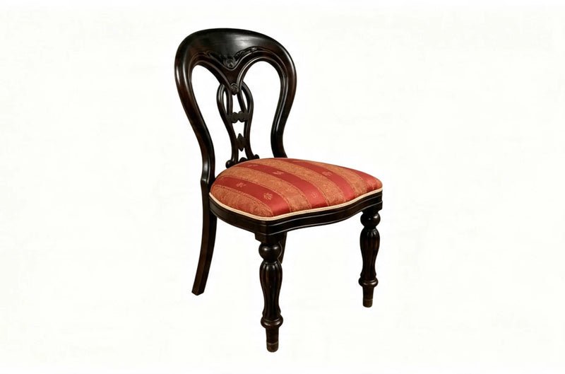 Pair Victorian Balloon Back Dining Chairs — Red Brocade