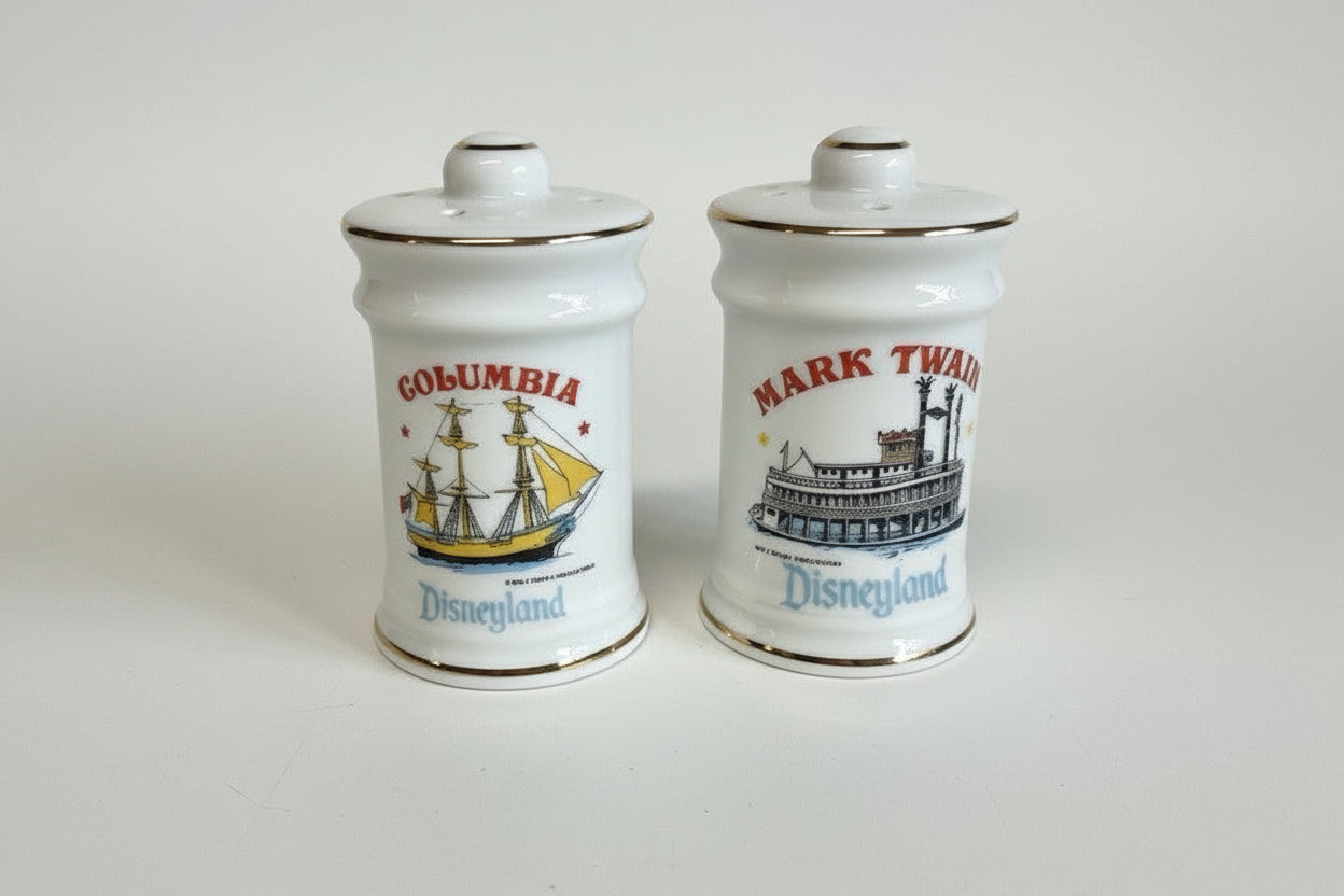 Vintage Disneyland Salt & Pepper Shakers Mark Twain Riverboat & Columbia Ship|286989925590