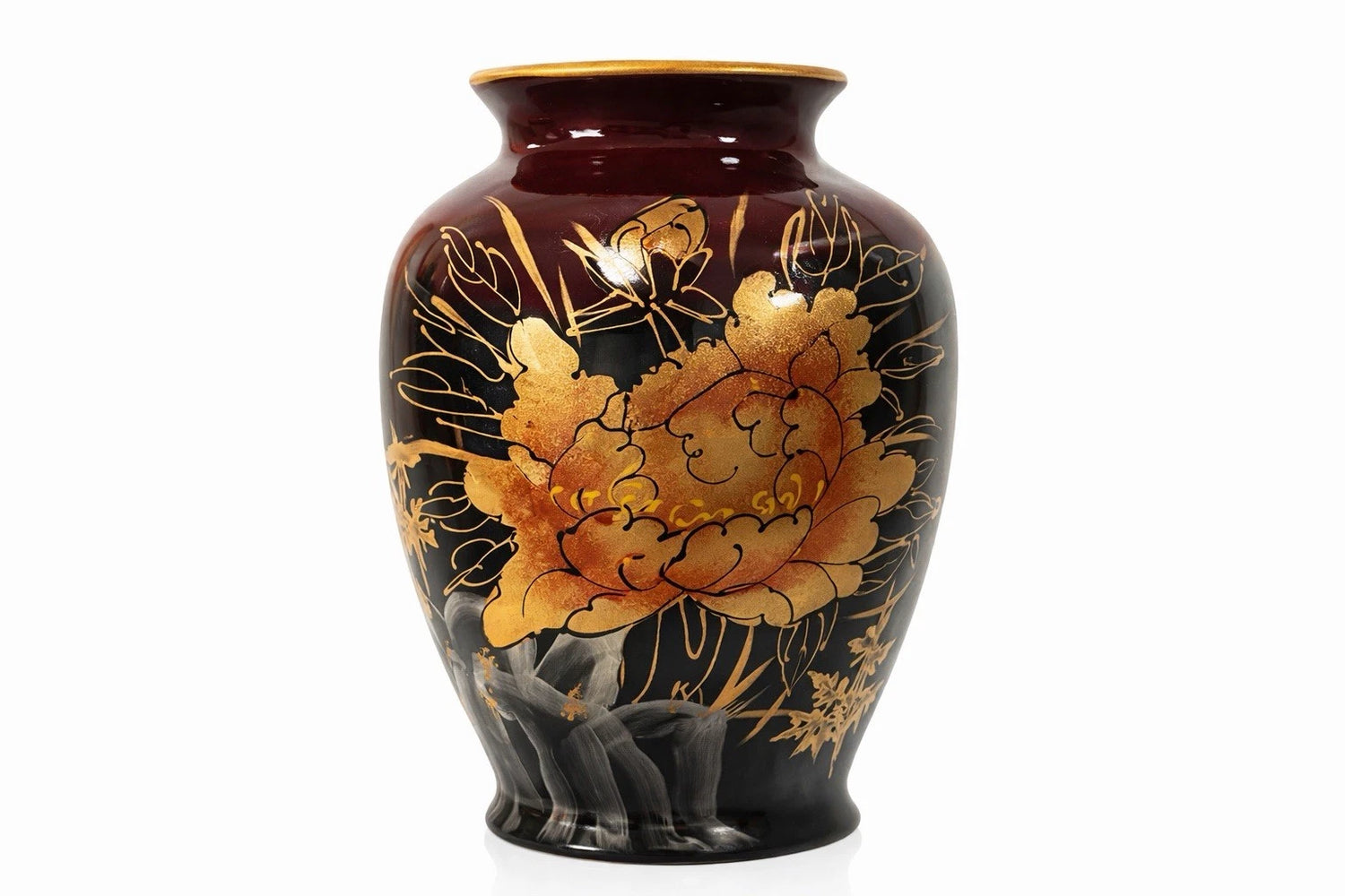 Japanese Satsuma Style Hand-Painted Ceramic Vase — Gold Floral, Vintage Decor