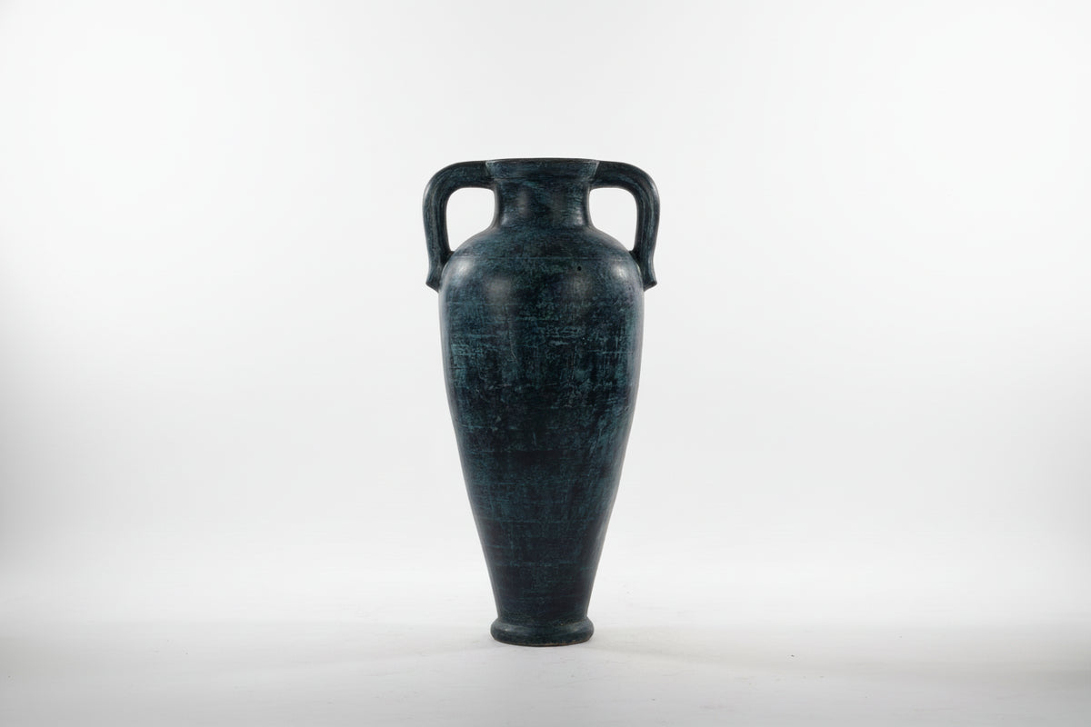 Heavy Terracotta Amphora Style Floor Vase - Blue & White Distressed Finish|286985649892