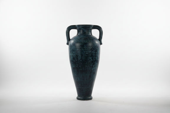 Heavy Terracotta Amphora Style Floor Vase - Blue & White Distressed Finish|286985649892