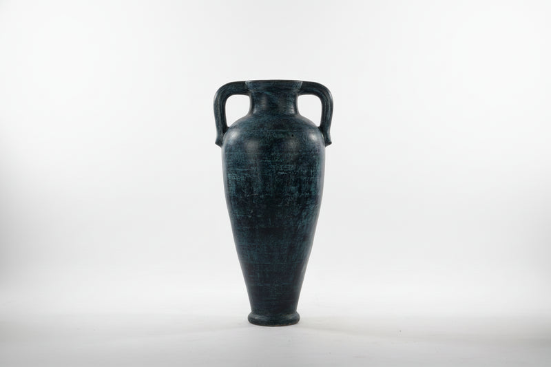 Heavy Terracotta Amphora Style Floor Vase - Blue & White Distressed Finish|286985649892