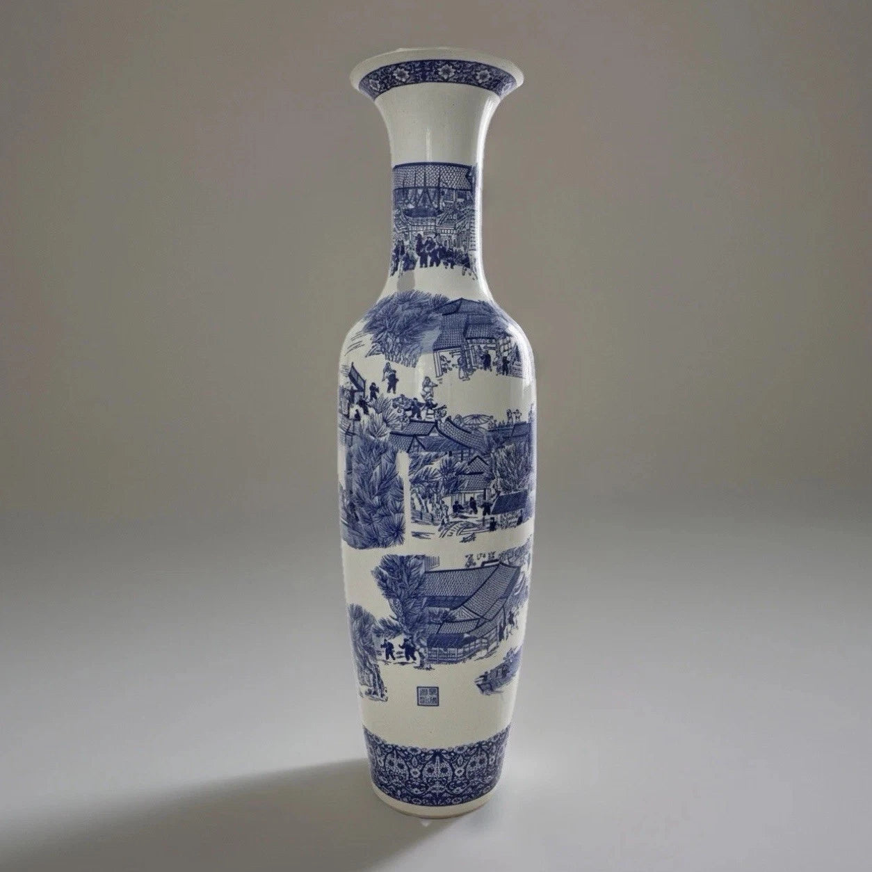 Chinese Blue & White REPRODUCTION Floor Vase - Qingming Figural Scene|286939969556